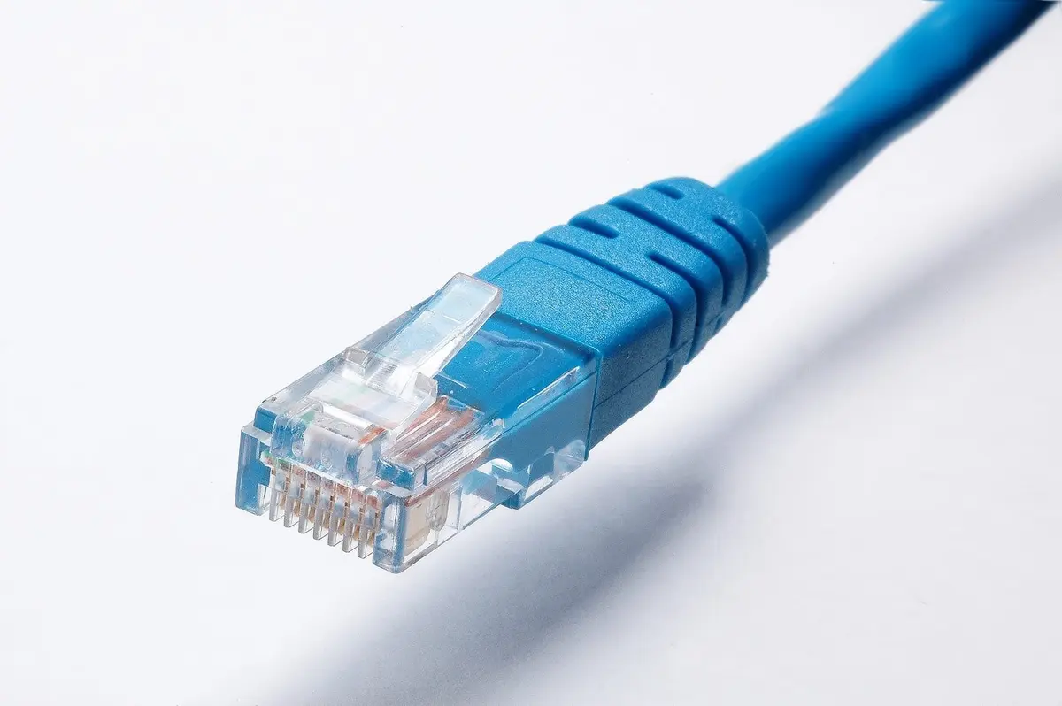 Blauwe UTP-netwerkkabel met RJ45-stekker